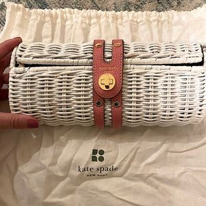 Kate Spade white and pink wicker clutch